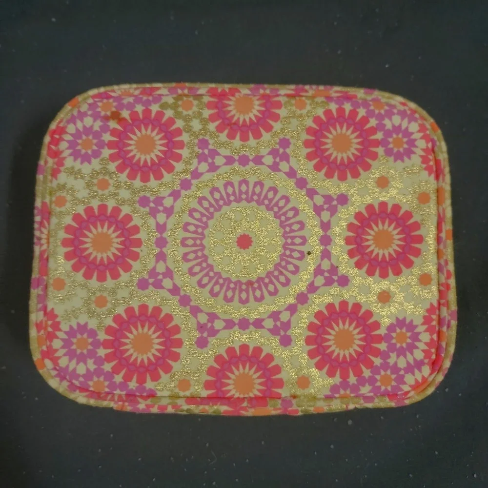 Estee Lauder Pink Gold Geometric Cosmetic Bag Makeup‎ Pouch Zip Case